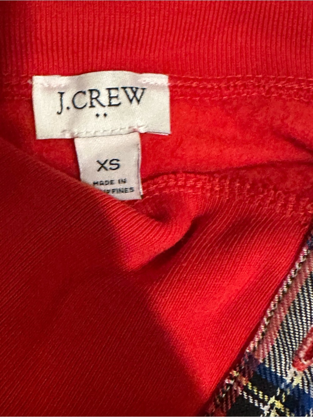 J Crew Tartan Red Rhinestone Embellished Button Funnel Neck Sweatshirt XS - Picture 6 of 13